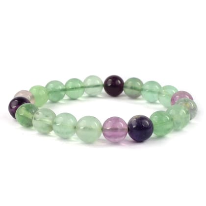 Ekdant Natural Multi Fluorite Bracelet 8 mm Beads Bracelet Round Shape for Reiki Healing and Crystal Healing Stone Semi Precious Gemstones Stretchable Bracelet