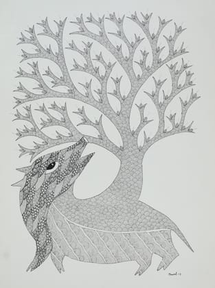 Tribes India Handmade Gond Paper Painting 1TPNGNDMP09180-5