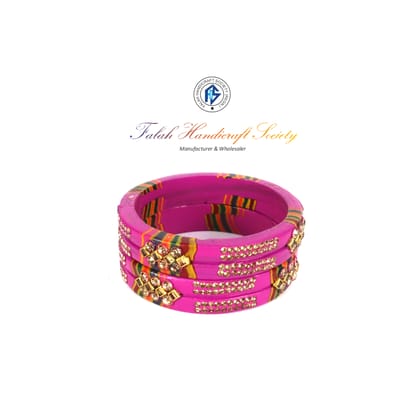 Rajasthani Lac Bangles In Beautiful New Design - Dark Pink