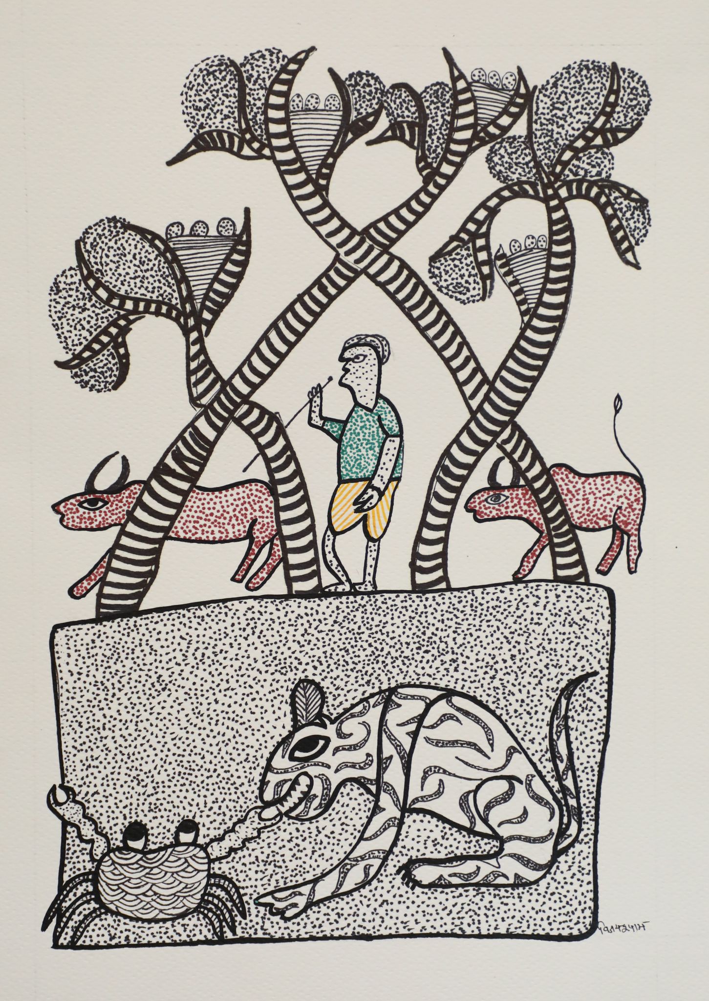 Tribes India Handmade Gond Paper Painting 1TPNGNDMP09219