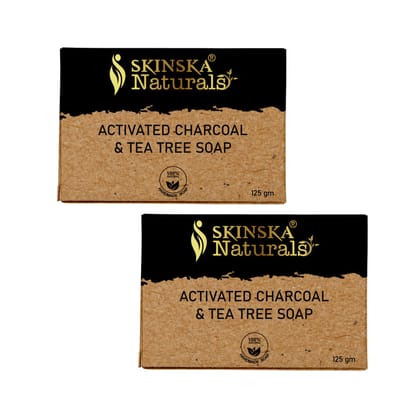 Skinska Naturals ACTIVATED CHARCOAL & TEA TREE SOAP, 125 gm (But 1 Get 1)