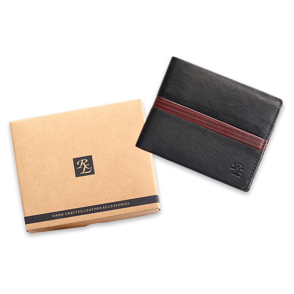 Walletsnbags Toska Nappa Men's Leather Wallet (Black Maroon)