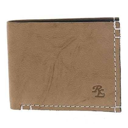 Walletsnbags Men's Creased Genuine Leather Wallet (Beige with Grey)