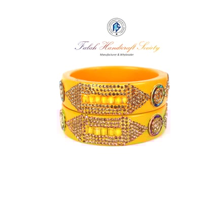 FHS Crystal Work Rajasthani Lac Bangles - Yellow (piece 2)