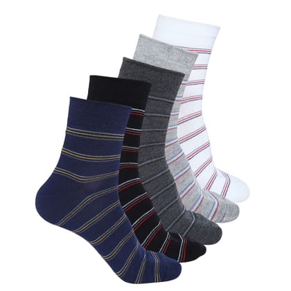 Kolor Fusion Men's Striped Above Ankle Length Long Cotton Socks (Pack of 5)