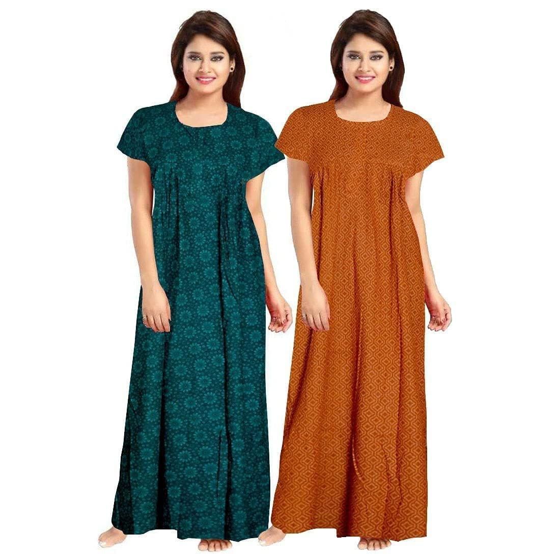 KBNBJ Women's Cotton Printed Ankle Length Nighty - Free Size (Pack of 2) 21 Multicolour