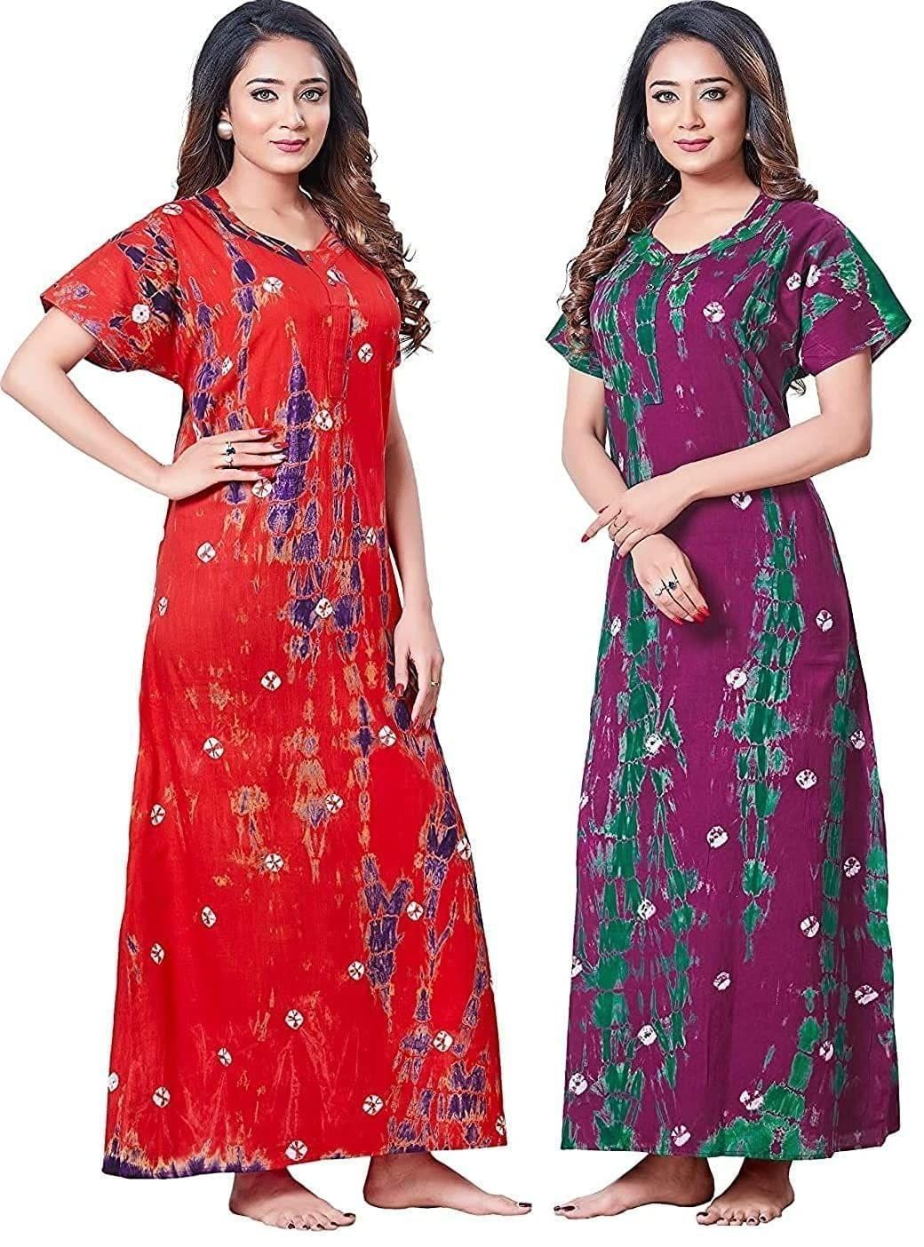 KBNBJ Women's Cotton Printed Nighty Night Gown Maxi Free Size (Pack of 2)(26&27) Multicolour