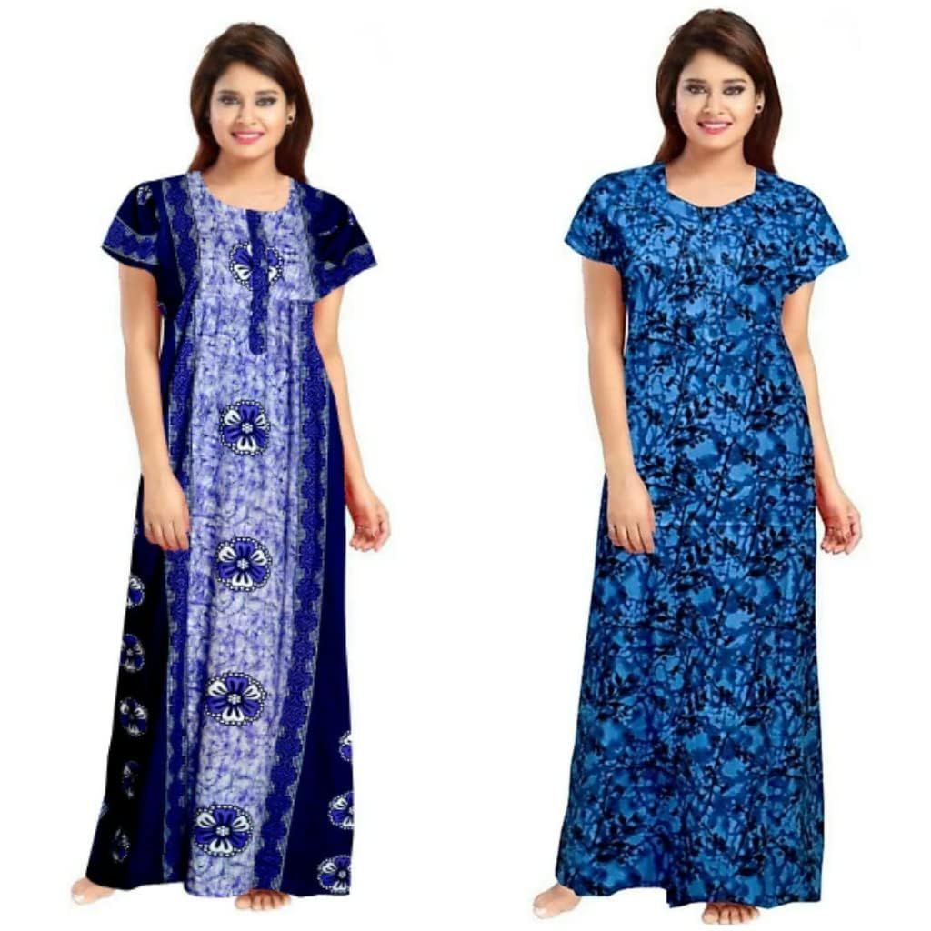 KBNBJ Women's Cotton Maxi Nighty Night Gown || Combo Pack of 2 ||_1 Multicolour
