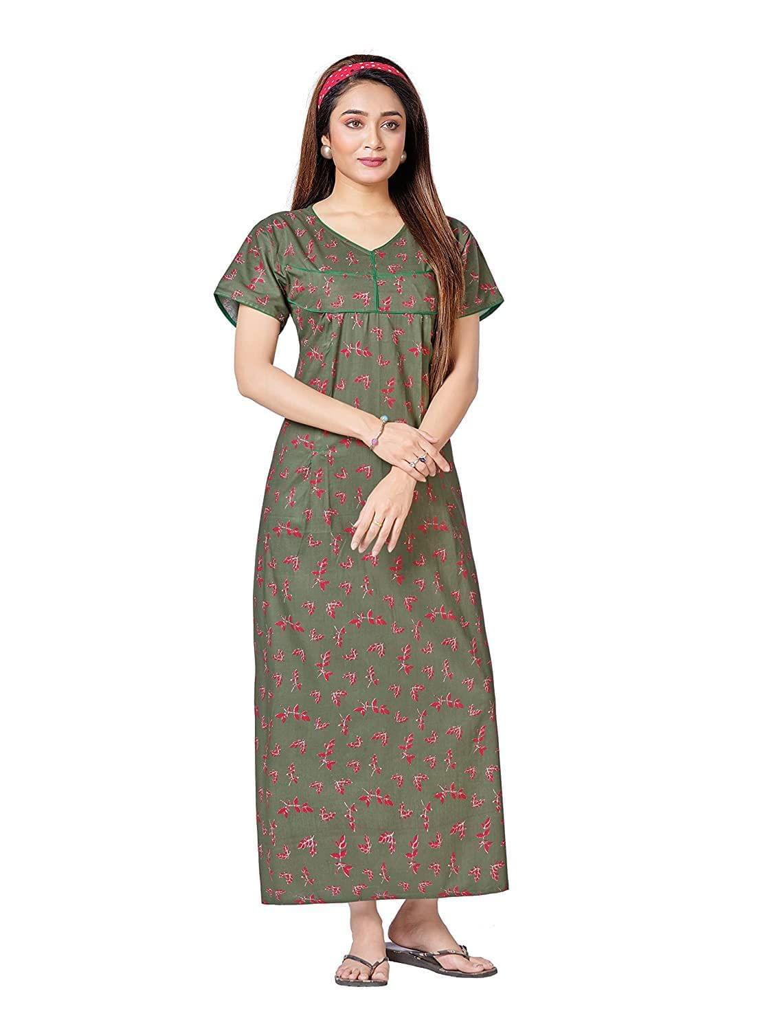 KBNBJ Women's Pure Cotton Nursing, Feeding, Maternity Nighty Gown, Free Size Green