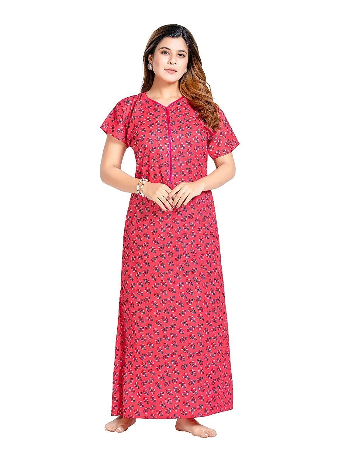 KBNBJ Women's Pure Cotton Regular Nighty with Pocket - Free Size(P34)