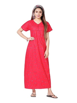 KBNBJ Women's Pure Cotton Nursing, Feeding, Maternity Nighty Gown, Free Size(01) Red