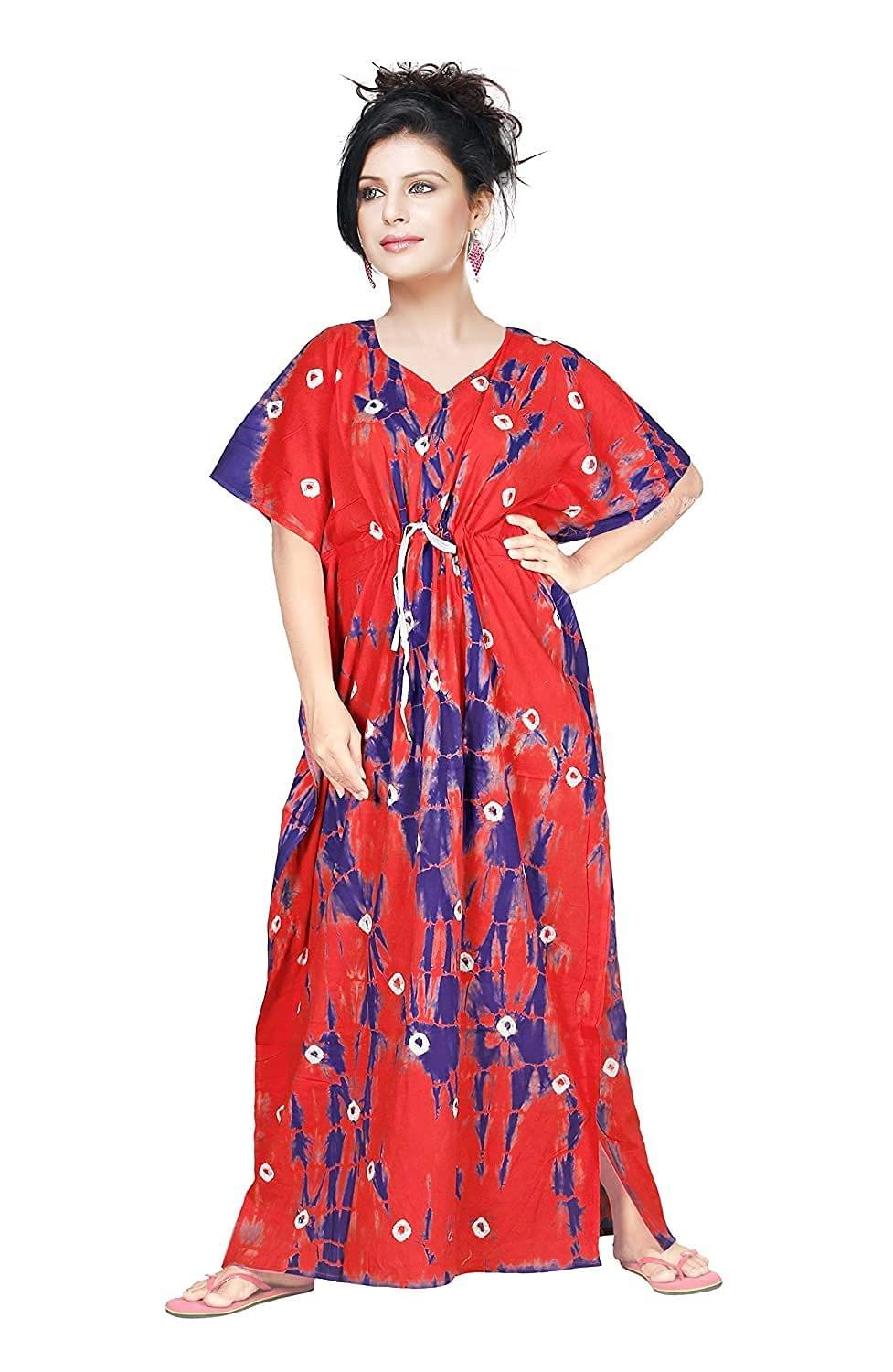 KBNBJ Womens Cotton Kaftan Nighty(Red)