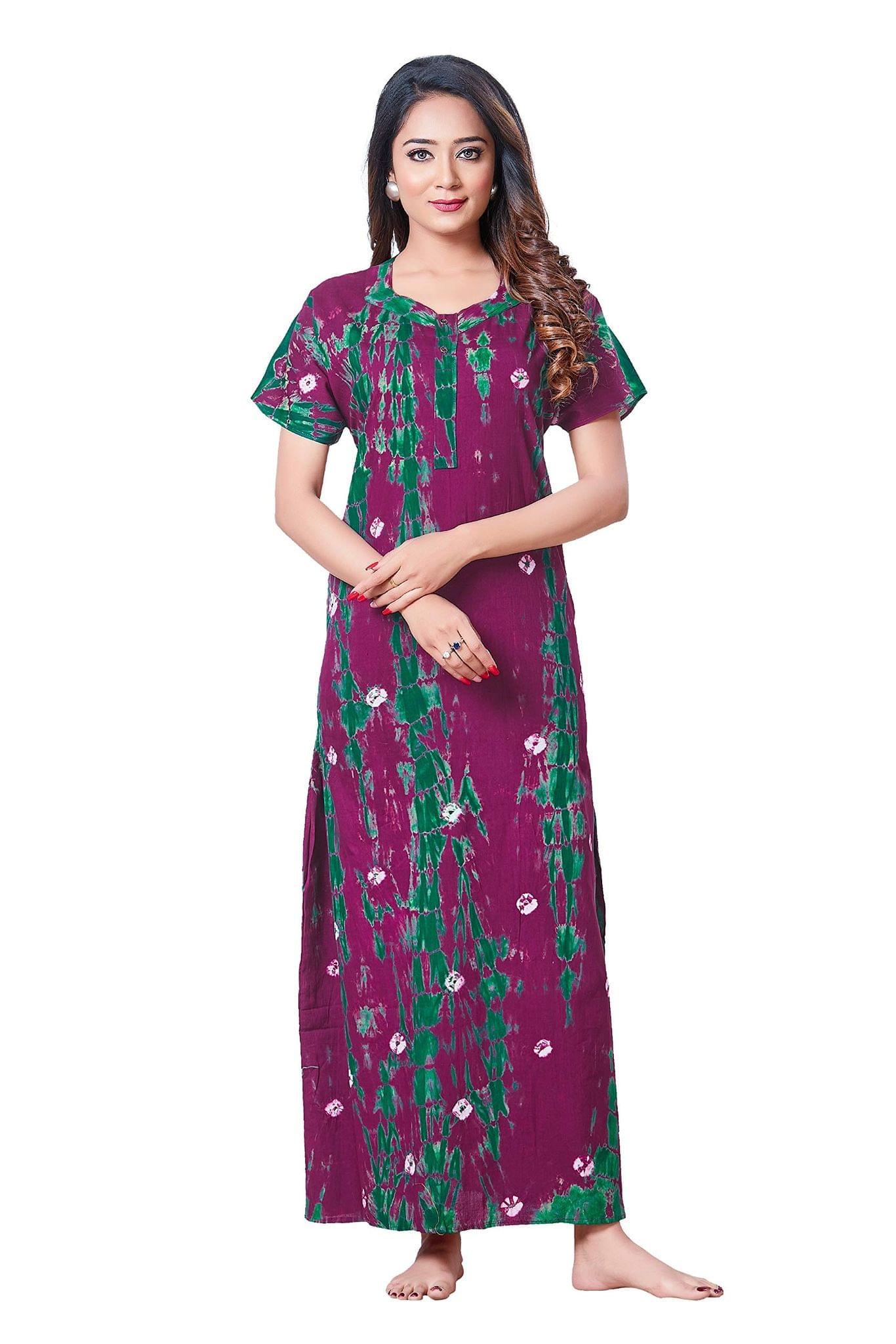 YUKATA Women's Cotton Printed Nighty &Night Gown(TI DYE)_2 Blue