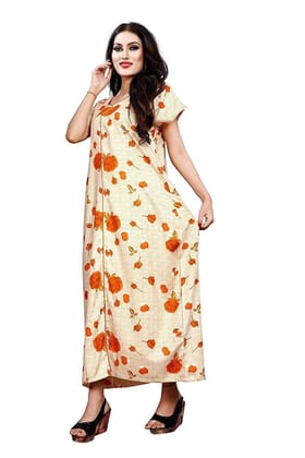 YUAKTA Rayon (D NO 109) Printed Full Length Nightgown Nighty (X-Large) Item Name (aka Title) Brown