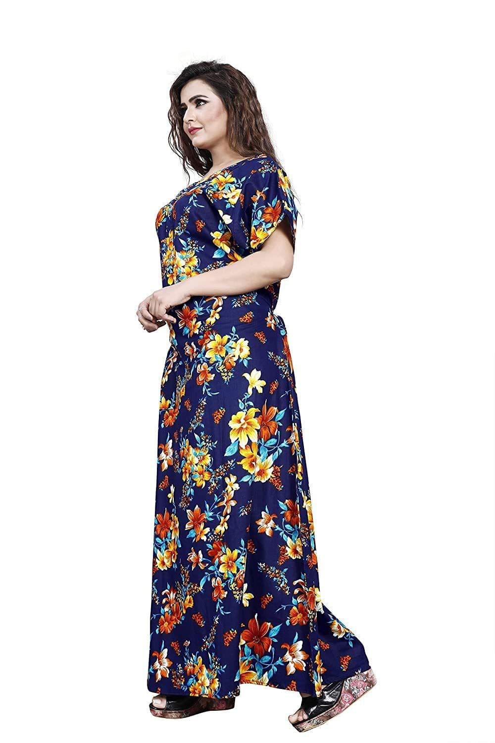 KBNBJ Women's Pure Cotton Floral Regular Nighty,Night Gown &Night Dress(Blue)