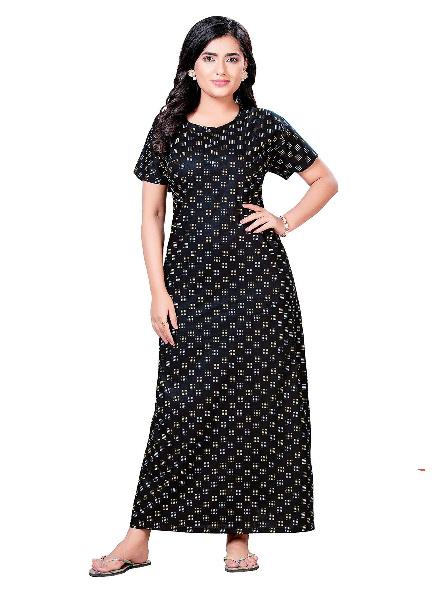 KBNBJ Women's Pure Cotton Floral All Over Print Regular Maxi Nighty (Black, Free Size)