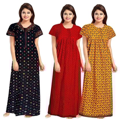 KBNBJ Women's Cotton Printed Night Gown Nighty Combo Pack of 3 - Free Size