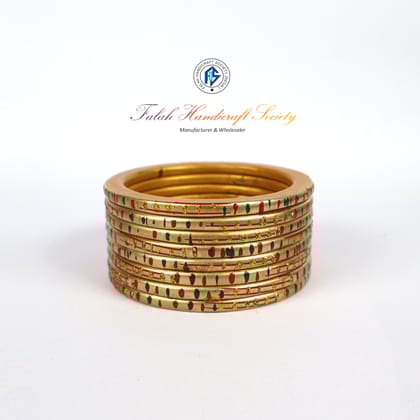 FHS Fashion Women's Beautiful Traditional Rajasthani  Lac Bangles - Golden
