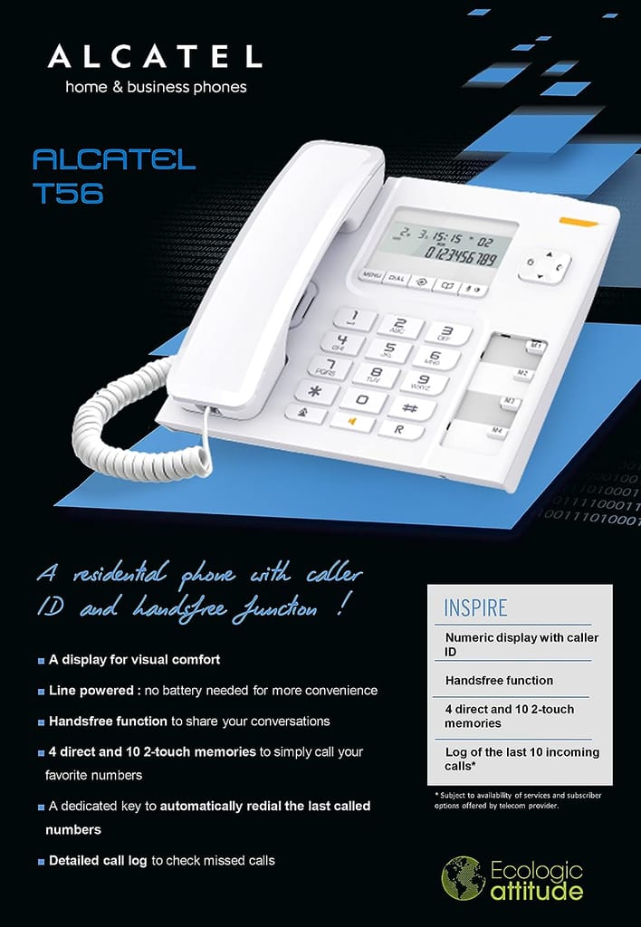 Alcatel T56 Corded Landline Phone With Caller Id And Handsfree (White)