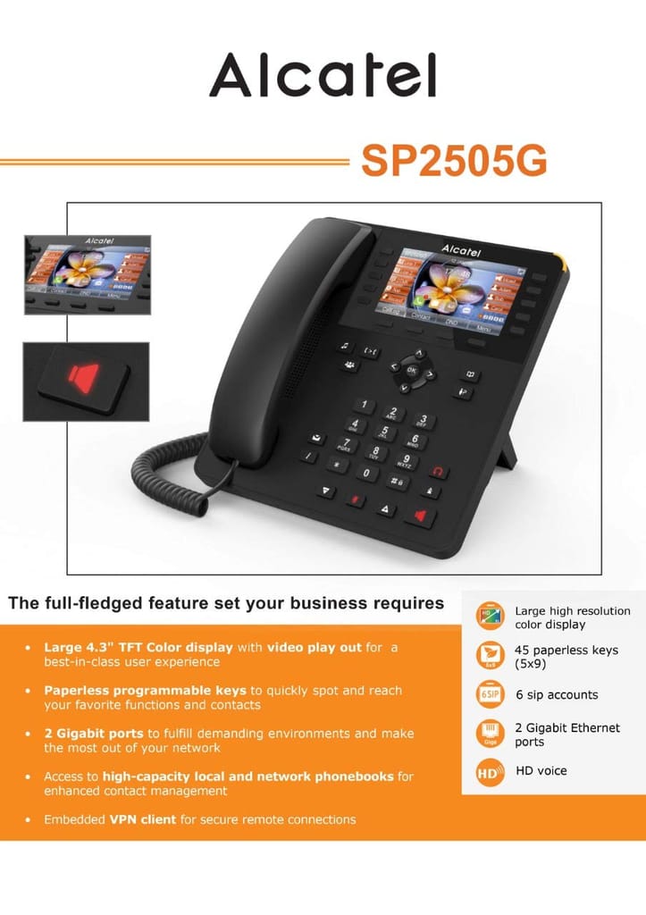 Alcatel SP2505G IP Phone with Caller id & 6 SIP Account