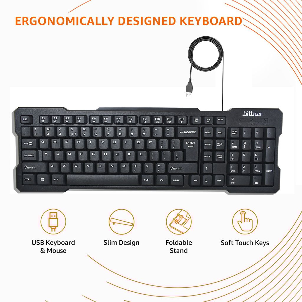 Bitbox BBKM-02 Wired Keyboard and Mouse Combo with Instant USB Plug-and-Play Setup, 12 Shortcut Keys, 6° Adjustable Slope Keyboard and 1600 DPI Optical Sensor Mouse