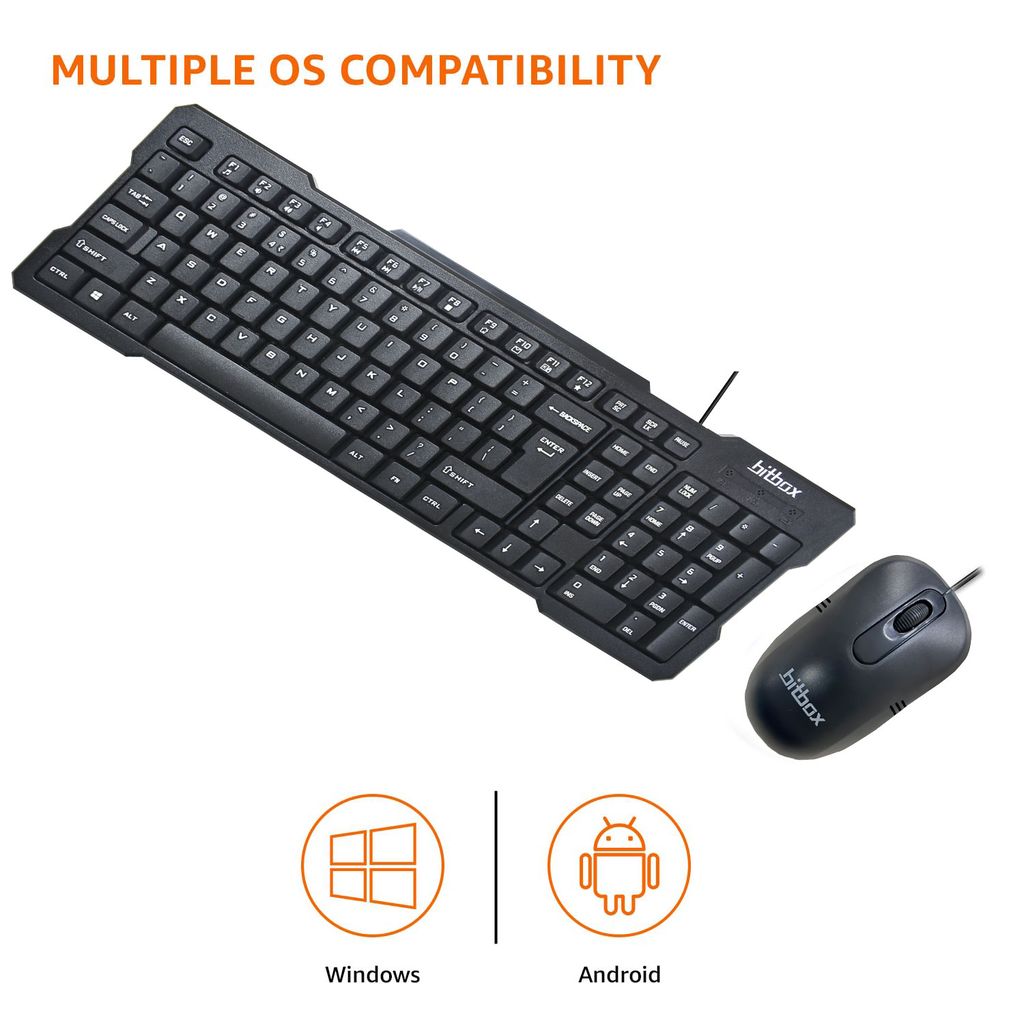 Bitbox BBKM-02 Wired Keyboard and Mouse Combo with Instant USB Plug-and-Play Setup, 12 Shortcut Keys, 6° Adjustable Slope Keyboard and 1600 DPI Optical Sensor Mouse