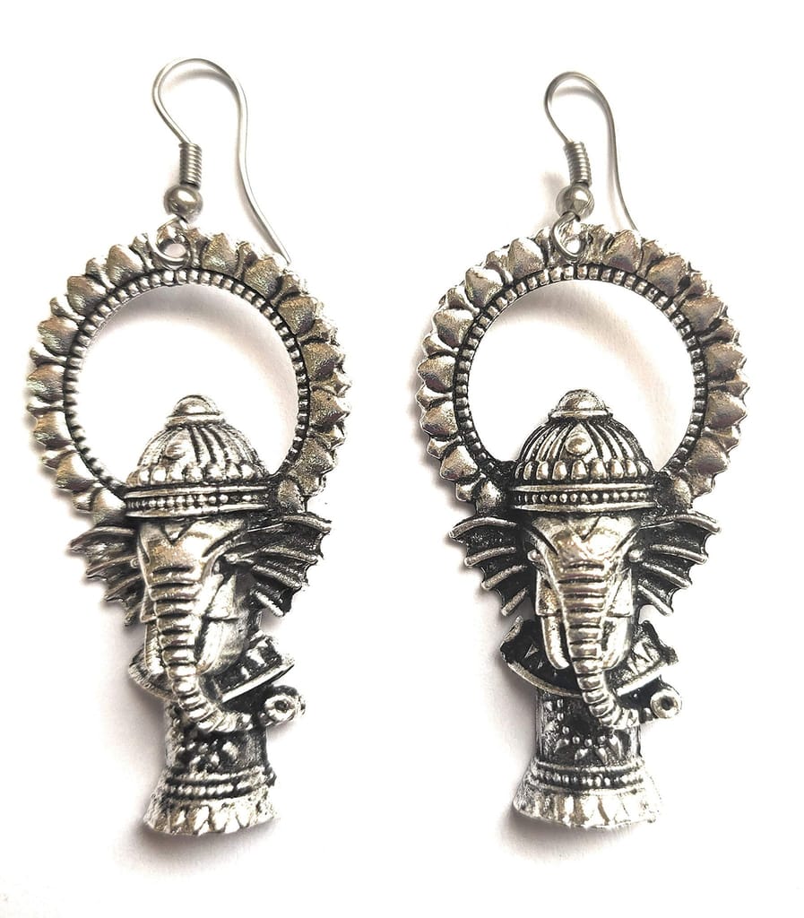 EKAM EK Ganesha motive earrings in oxidized metal for women and cowry shells earrings, combo of two earrings