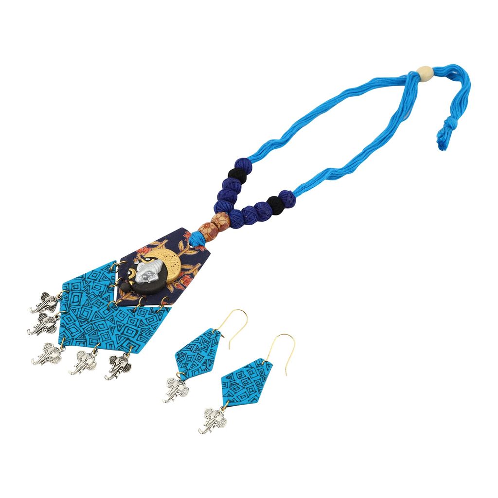 EKAM EK delicately designed fabric pendent set with earrings with ganesha design for women and girls for casual and formal occasions