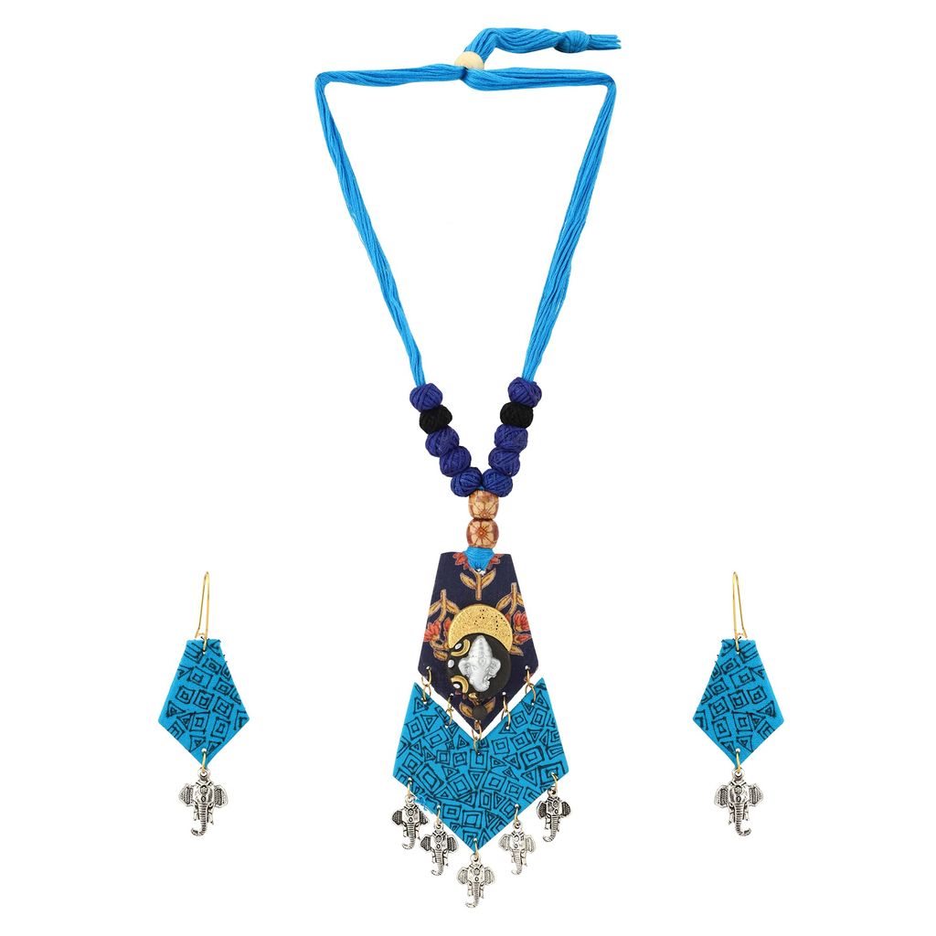 EKAM EK delicately designed fabric pendent set with earrings with ganesha design for women and girls for casual and formal occasions