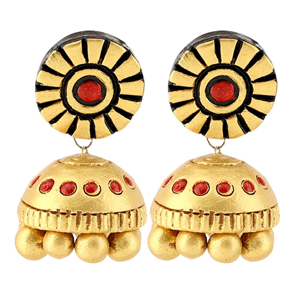 Ekam Ek terracotta necklace with earrings for women and girls for casual and formal wear for suit saree and skirt in gold and red colour