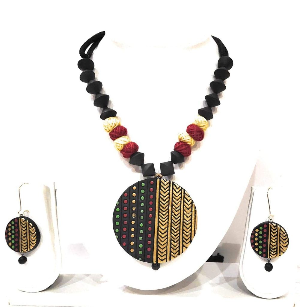 EKAM EK terracotta neckset with earrings for women and girls for festival and wedding for casual and formal wear for saree, suit, skirt and dresses