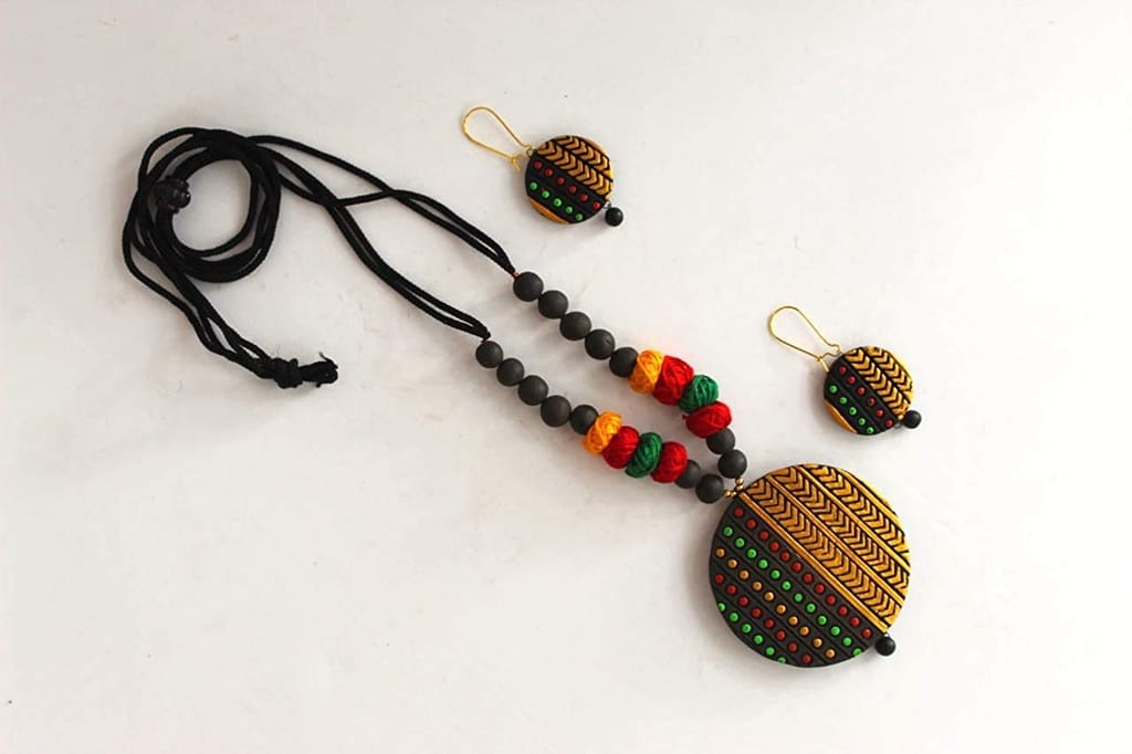 EKAM EK terracotta neckset with earrings for women and girls for festival and wedding for casual and formal wear for saree, suit, skirt and dresses