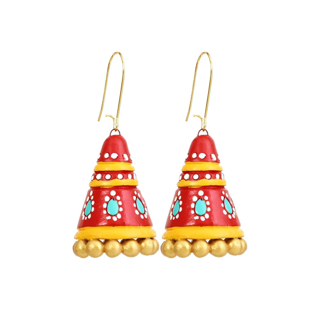EKAM EK terracotta earrings set in jhumki style, multicolour,medium size, for casual and formal ocassion