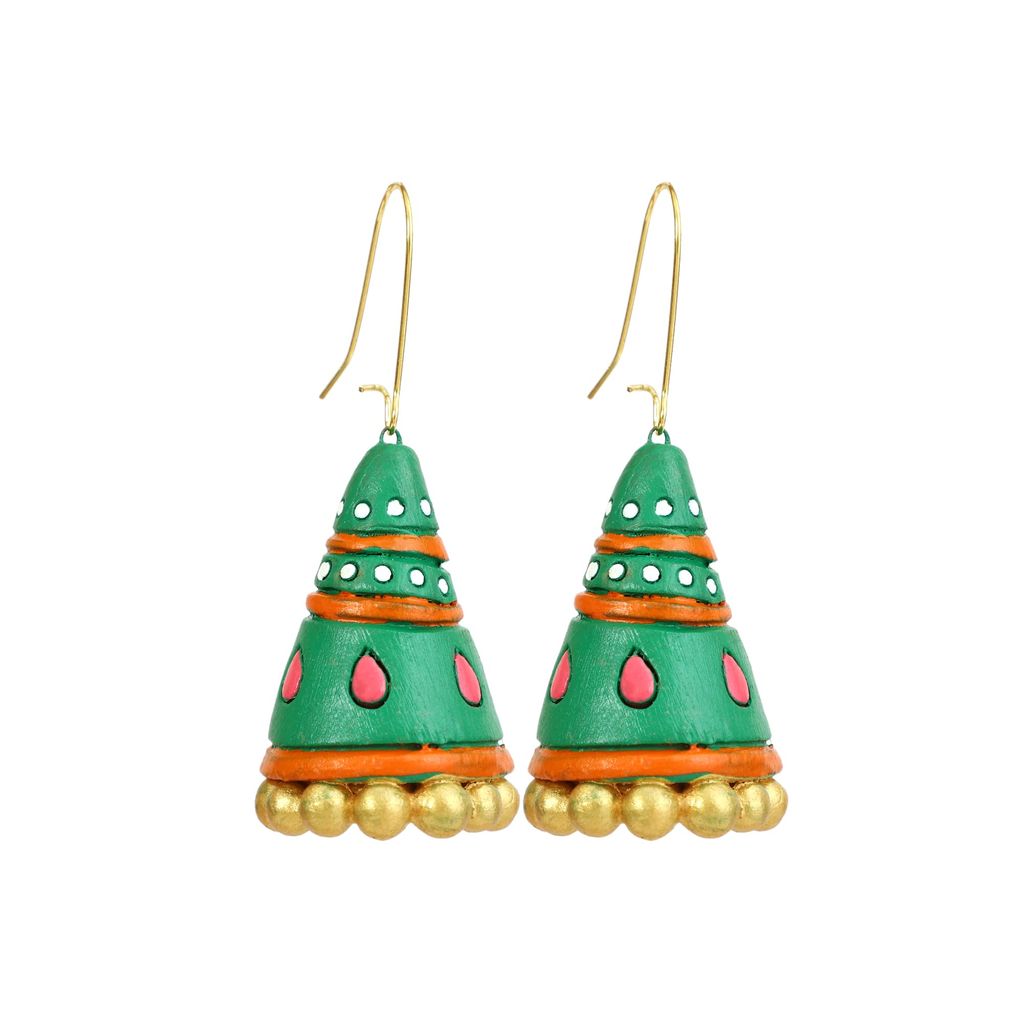 EKAM EK terracotta earrings set in jhumki style, multicolour,medium size, for casual and formal ocassion