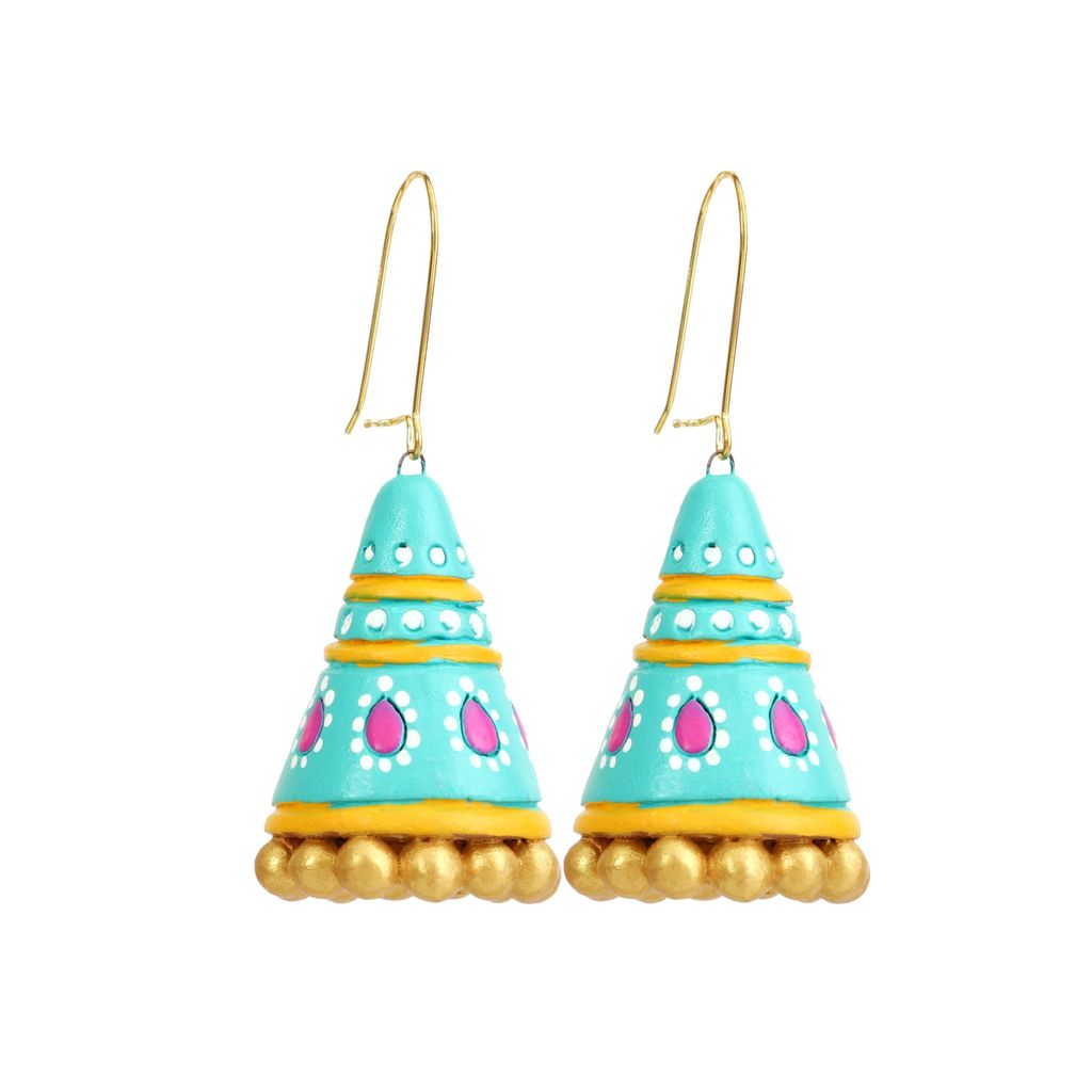EKAM EK terracotta earrings set in jhumki style, multicolour,medium size, for casual and formal ocassion