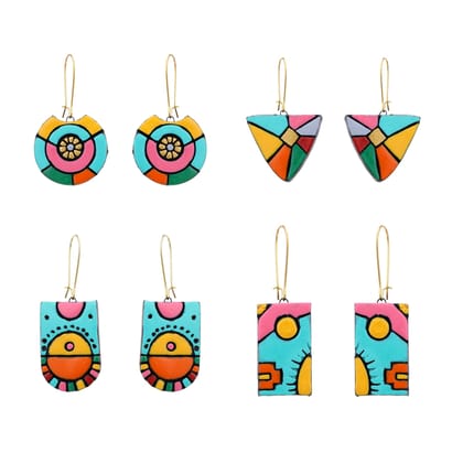 Le bijouxistic EKAM EK terracotta GEOMETRICAL DESIGN earrings combo of 4 pairs, in multicolor, size from 20-30 mm) for women and girls for casual and formal occassion