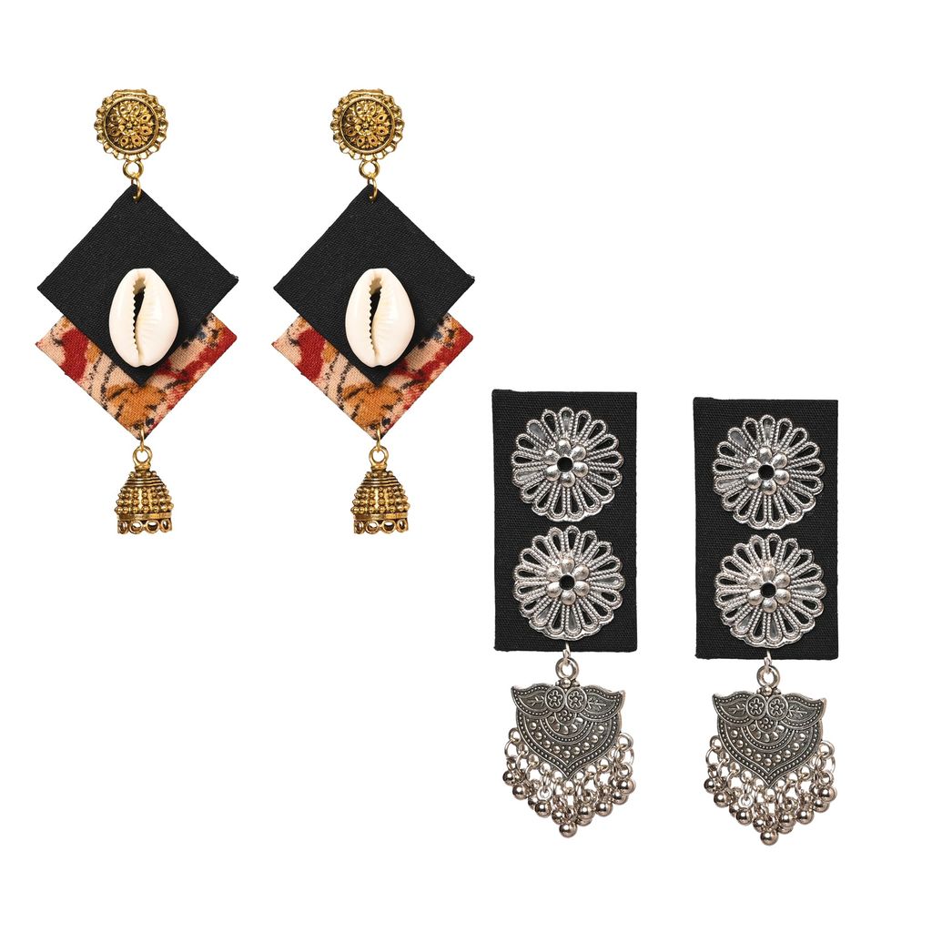 EKAM EK FABRIC EARRINGS TRATIONAL FABRIC FOR WOMEN AND GIRLS FOR CASUAL AND FORMAL OCCASION (set of 2 Pairs)