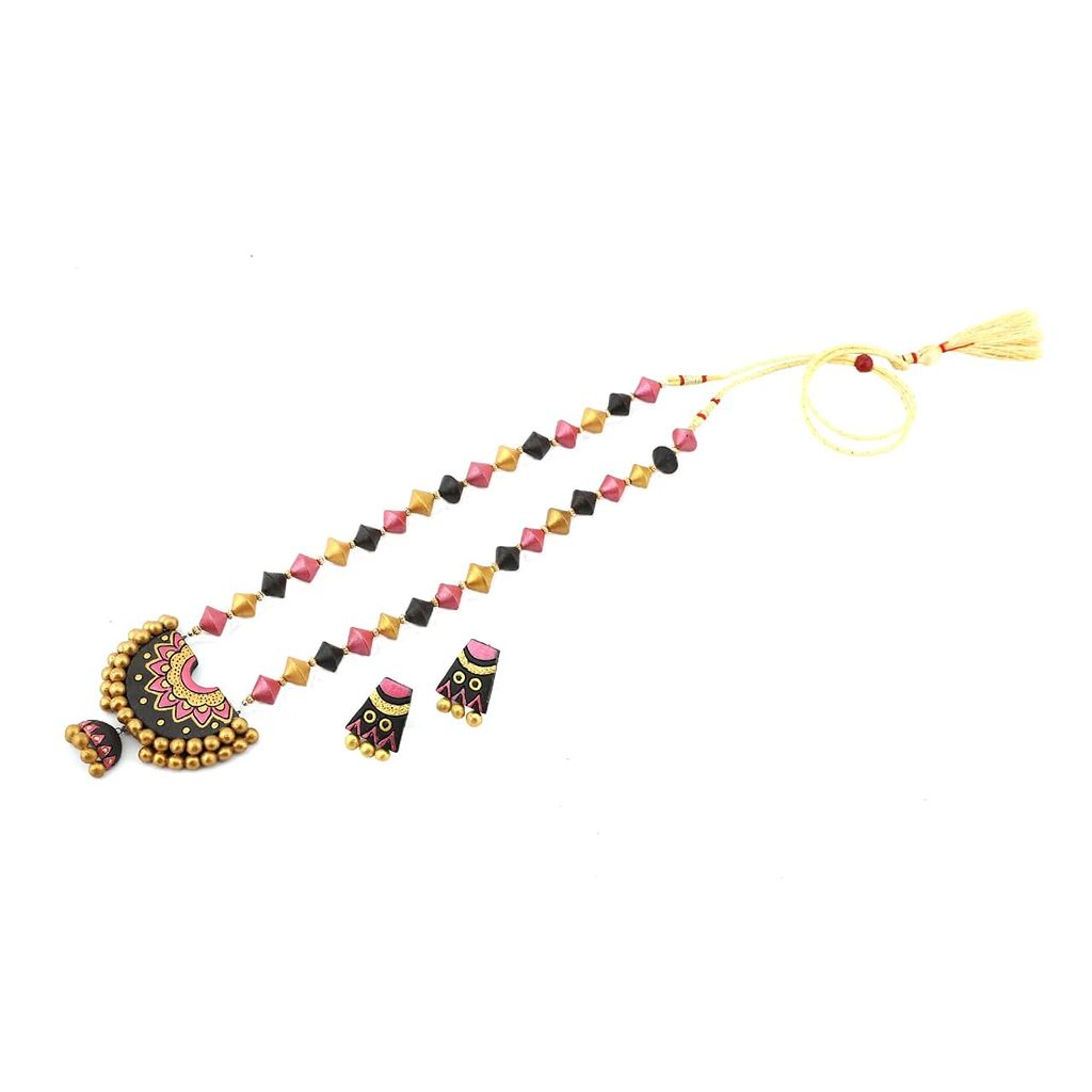 Le bijouxistic Ekam EK traditional temple design terracotta necklace set with earring combo(set of two necklaces) got women and girls for casual and formal wear