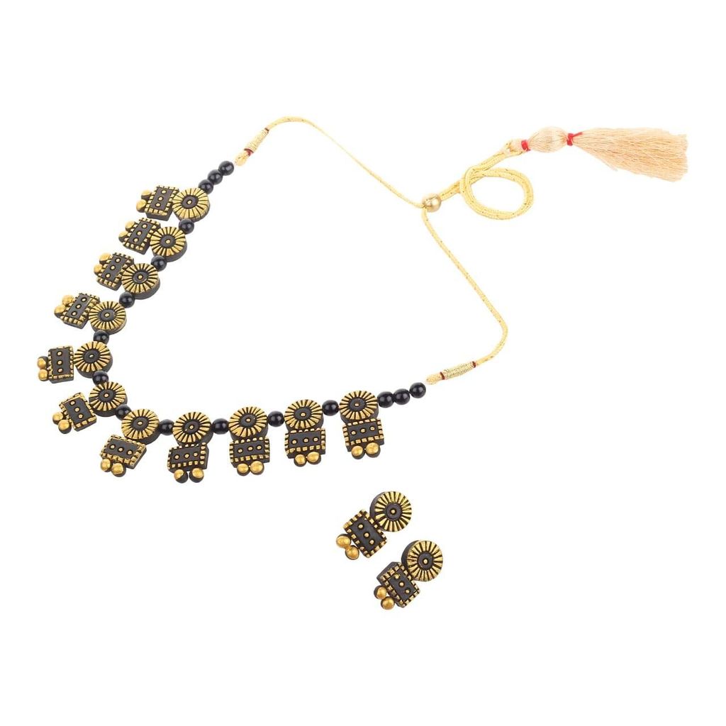 Le bijouxistic Ekam EK traditional temple design terracotta necklace set with earring combo(set of two necklaces) got women and girls for casual and formal wear