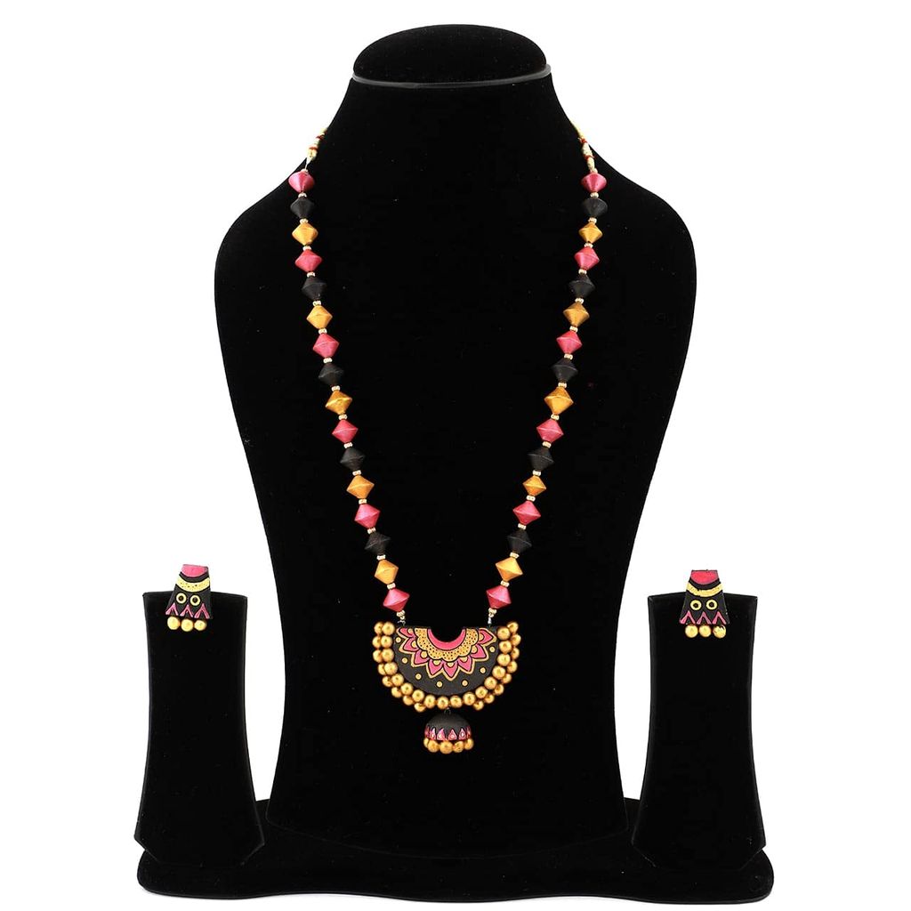 Le bijouxistic Ekam EK traditional temple design terracotta necklace set with earring combo(set of two necklaces) got women and girls for casual and formal wear