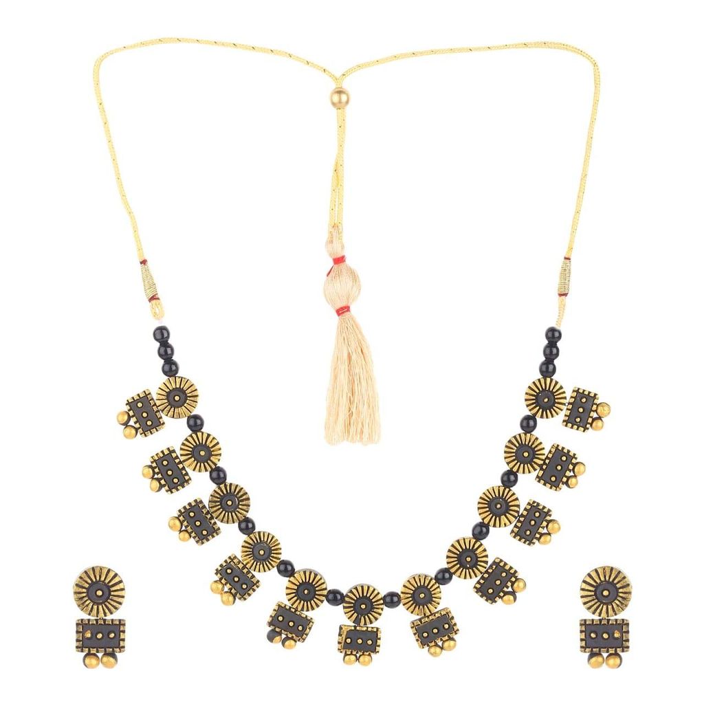 Le bijouxistic Ekam EK traditional temple design terracotta necklace set with earring combo(set of two necklaces) got women and girls for casual and formal wear