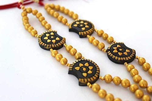EKAM EK DELICATLY DESIGNED TERRACOTTA NECKLACE WITH EARRINGS FOR WOMEN AND GIRLS IN BLACK GREY AND GOLD