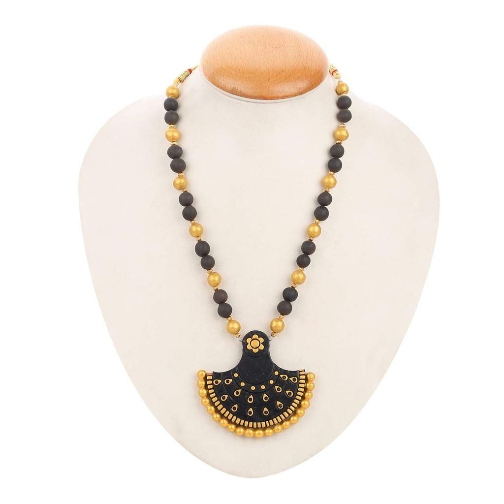 EKAM EK terracotta neckset with earrings for women and girls in BLUE GOLDEN semi circular for casual and formal wear for saree, suit and skirt for festivals