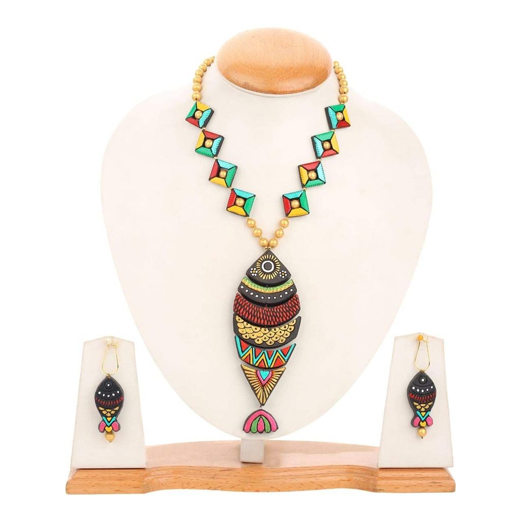 Le bijouxistic EKAM EK TERRACOTTA NECKLACE SET WITH EARRINGS COMBO OF 2 NECKLACES