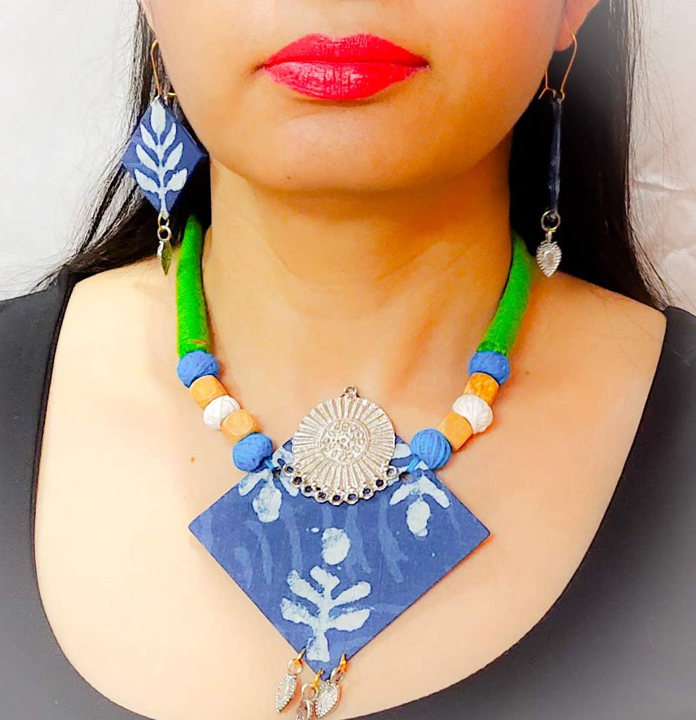 EKAM EK Women's Lightweight Fabric Necklace Earrings Jewelry Set saree suit skirt wear blue color