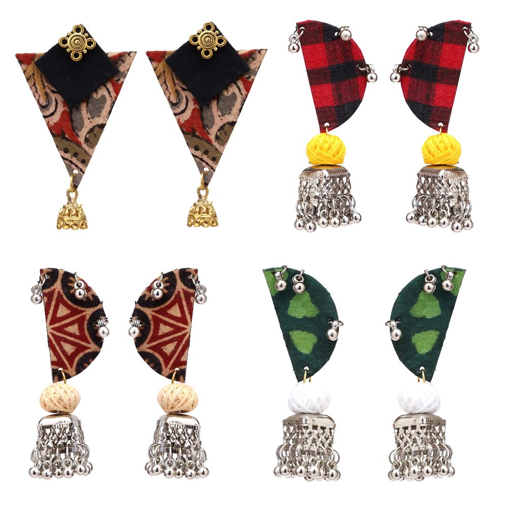 EKAM EK fabric earrings combo in multicolored fabrics for women and girls for casual wear and formal wear set of 4 pairs