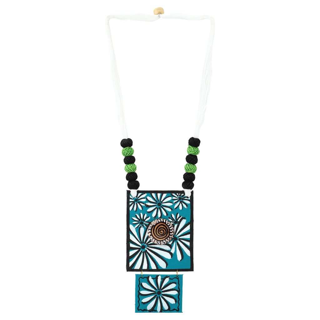 EKAM EK delicately designed square shaped fabric pendent set with earrings with floral design for women and girls for casual and formal occasions