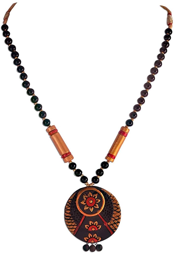 EKAM EK TERRACOTTA ROUND SHAPED TERRACOTTA NECKLACE AND EARRING SET FOR WOMEN AND GRILS FOR CASUAL AND FORMAL WEAR ON SAREE, SUITS, SKIRTS AND DRESSES