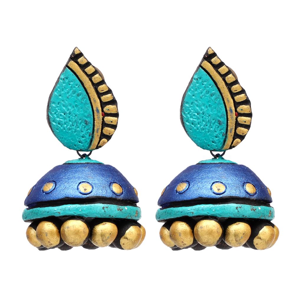 Le bijouxistic EKAM EK Gold and blue pendent design necklace set with earrings for women