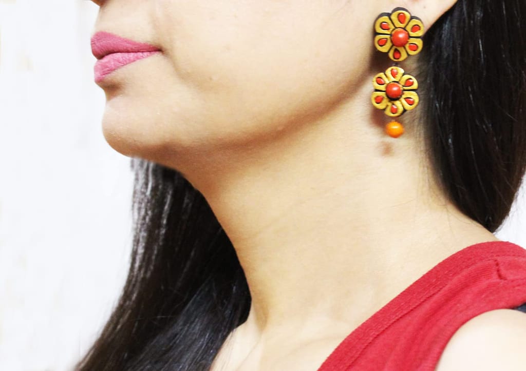 Le bijouxistic EKAM EK FLOWER SHAPED TERRACOTTA EARRING COMBO OF 4 PAIRS